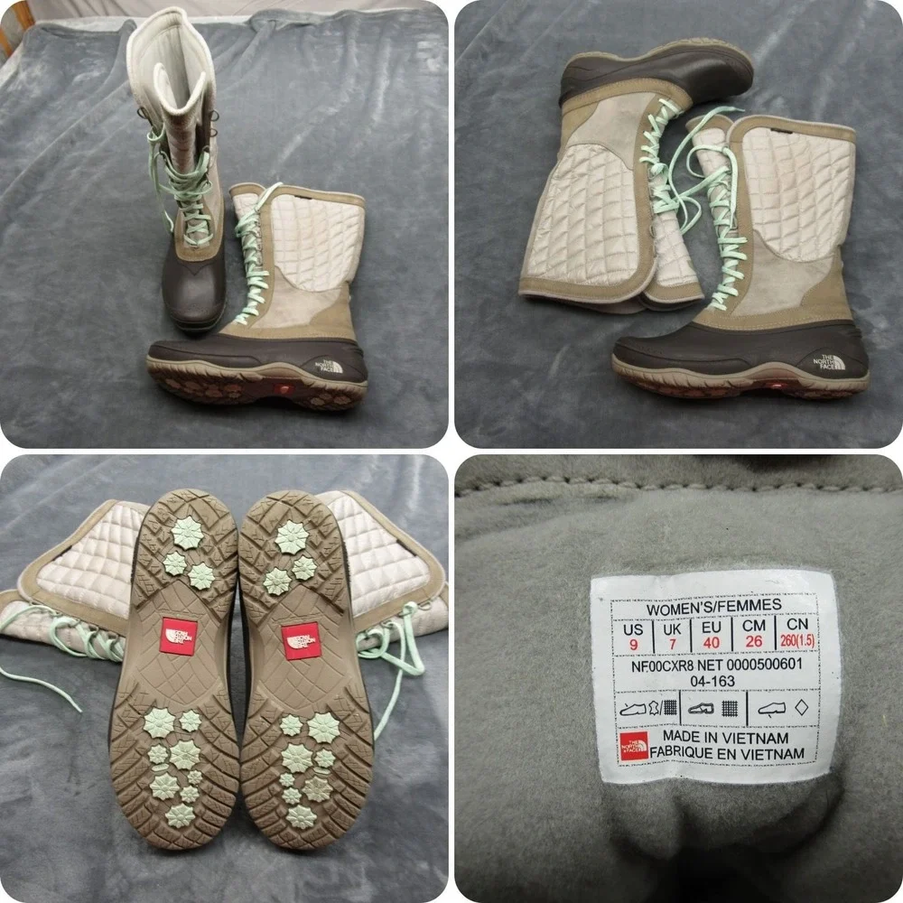 North Face Snow Boots Women 9 Brown Thermoball Utility Lace Up Quilted Winter